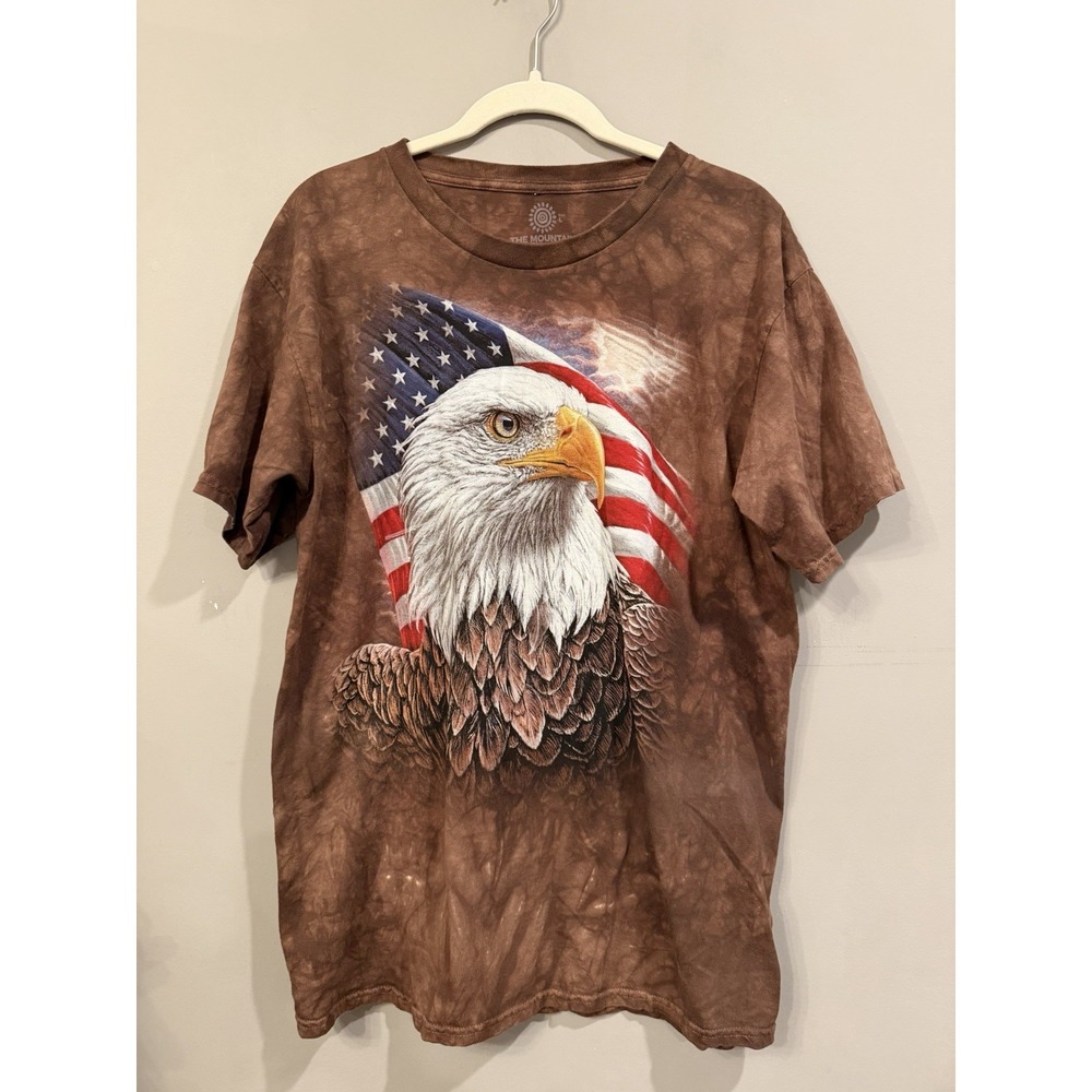 The Mountain Bald Eagle American Flag Tie Dye Shirt Adult Large Patriotic USA